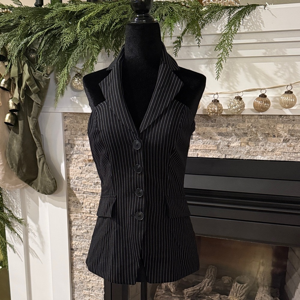 Express Black and White Pinstripe Halter Top